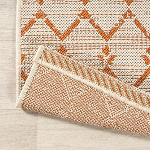JONATHAN Y Moroccan Geometric Indoor Outdoor Area Rug 9X12 Cream/Orange, Ourika Textured Weave for Backyard, Patio, Porch, Easy-Cleaning, High Traffic, Pet-Friendly, Non-Shedding (SMB108O-9) - Image 5