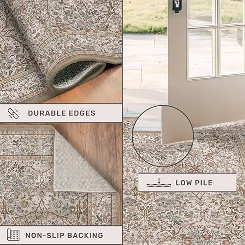 Moss Green Washable 2x4 Entry Rug - Front Door Rugs Indoor, Vintage Floral Style Small Rug for Kitchen, Bathroom, Non-Slip Boho Vintage Dark Taupe Entryway Décor - Image 4