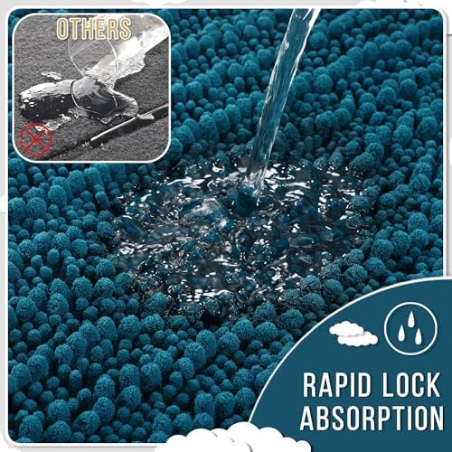 Yimobra Bathroom Runner Rug 55x24 Inch - Extra Long Non Slip Chenille Bath Mat, Soft & Absorbent, Machine Washable Shaggy Hallway Carpet for Vanity Tub Shower, Peacock Blue Home Decor Accessories - Image 5
