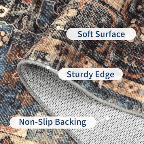 GarveeHome Washable Area Rug 3x5 Vintage Living Room Rug Blue&Brown - Image 5