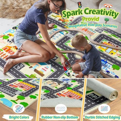 6'x9' Car Rug Play Mat for Kids, Road Traffic Playmat for Kids Room - Image 4