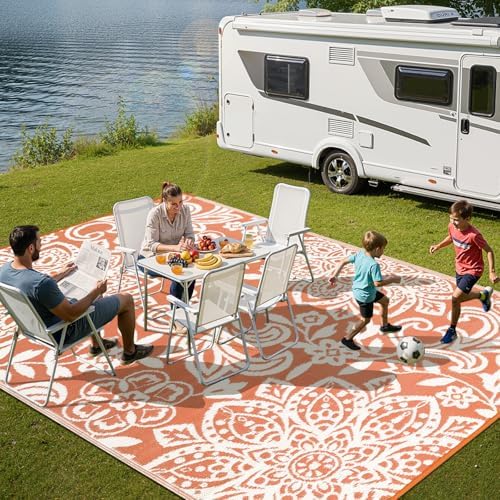 Findosom Waterproof Outdoor Rug 6' x 9' - Reversible Mandala Outdoor Plastic Straw Rug, Durable Foldable Patio Rug for RV, Deck, Balcony, Backyard, Picnic, Porch, Camping, Beach, Orange - Image 6