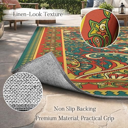 Arenarug Paisley Waterproof Outdoor Rug 5x8, UV Resistant, Terracotta - Image 4