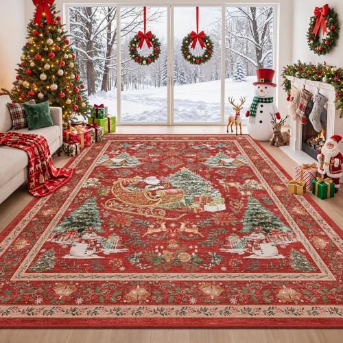 zesthome 8x10 Area Rugs, Christmas Rugs for Living Room,Washable Rug,Red by Zesthome