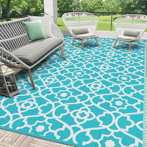 HEBE Waterproof Outdoor Rug 6'x9', Geometric Reversible Plastic Patio Rug by HEBE