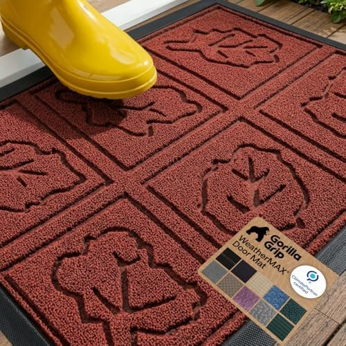 GORILLA GRIP WeatherMAX Door Mat, Indoor Outdoor, 35x23, Burgundy Leaves by GorillaGrip