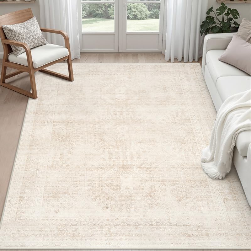 3x5 Area Rugs Living Room: Bedroom Neutral Washable Carpet Beige by Luxturiy