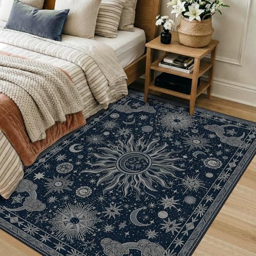 Vacuum-Friendly, 3x5 Washable Area Rug, Blue Gray White - Image 3