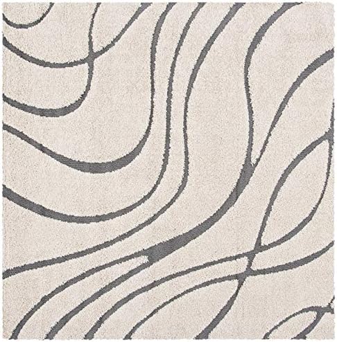 SAFAVIEH Florida Shag Collection Area Rug - 4' Square, Cream & Grey, Non-Shedding & Easy Care, 1.2-inch Thick Ideal for High Traffic Areas in Living Room, Bedroom (SG471-1180) - Image 3