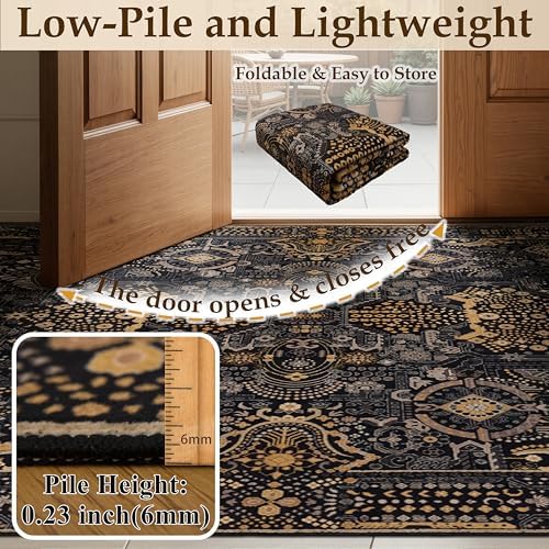 Ruaruarug Washable Area Rug 8×10 Ultra Soft for Living Room, Black and Gold - Image 3