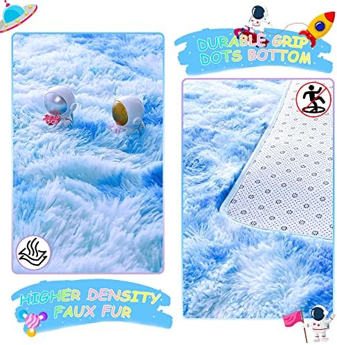 6x9 Large Tie-Dyed Blue Fluffy Soft Area Rug Non-Slip for Kids Bedroom - Image 5