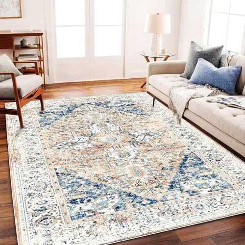 CHAMPLANT Retro Washable Area Rug 4X6 Washable Living Room Boho Chic Medallion Distressed DesignIndoor Non-Slip Large Accent Throw Rug for Kitchen Bedroom Office Carpet by CHAMPLANT