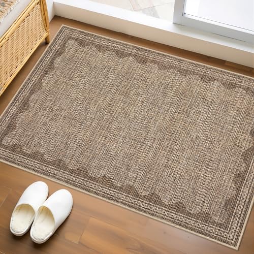 GarveeHome Door Mat Indoor Rugs for Entryway Scalloped Small Rug 2x3 Washable Non-Slip Solid Coffee Modern Minimalism Soft Low-Pile Throw Carpet for Bedroom Kitchen Bath Entrance by GarveeHome