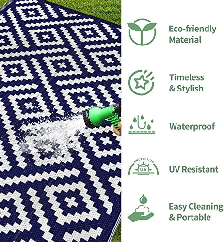 GENIMO Outdoor Rug, Waterproof Plastic Rugs 9'x12' for Camping Blue White - Image 5