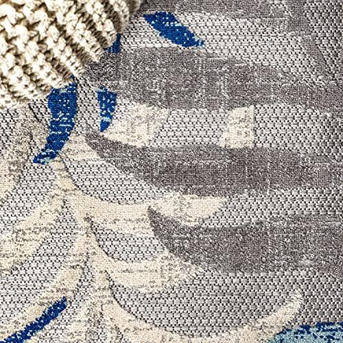 JONATHAN Y Tropics Palm Leaves Indoor Outdoor Square Area Rug 6X6 Gray/Blue - Image 4