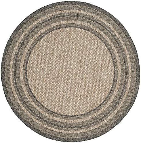 SAFAVIEH Courtyard Collection 5'3" Round Natural / Black CY8475 Indoor/-Outdoor-Waterproof Easy-Cleaning Patio Backyard Mudroom Area-Rug - Image 2