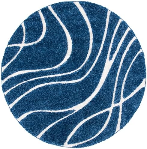 SAFAVIEH Florida Shag Collection Area Rug - 5' Round, Navy & Ivory, Non-Shedding & Easy Cleaning, Plush Thick Pile, Ideal for Living Room, Bedroom, Dining Space (SG471-6512) - Image 3