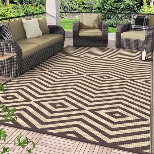 GENIMO Outdoor Rug, Waterproof Plastic Rugs for Patio, 6'x9' Mocha Beige by GENIMO