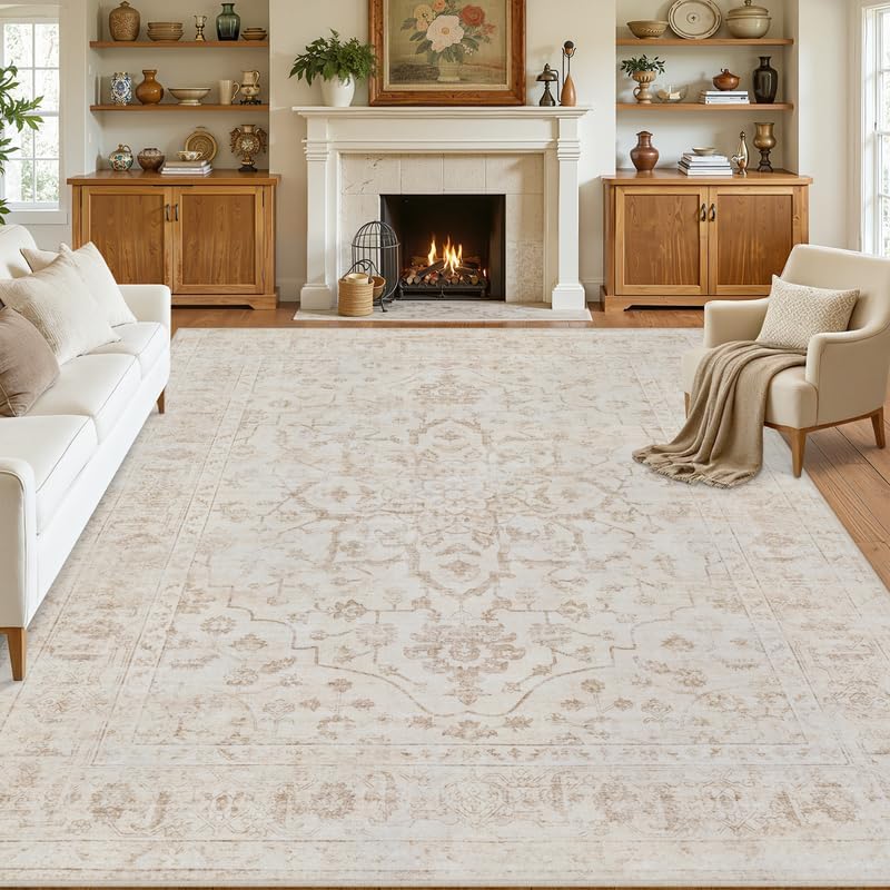 8x10 Area Rugs Living Room: Bedroom Washable Carpet Warm Beige by Luxturiy