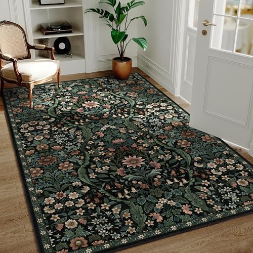 3x5 Floral Area Rug Soft Low Pile Boho Carpet for Living Room by NakedCloud