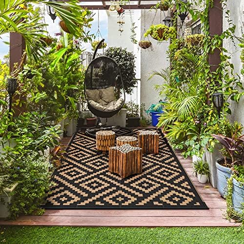 GENIMO Outdoor Rug, Waterproof Plastic Rugs for Patio, 4'x6' Black Brown - Image 3