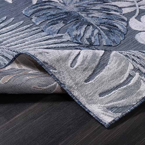 CAMILSON Indoor Outdoor Rug, Navy 10’x14’ Leaf Tropical Botanical Area Rugs for Indoor and Outdoor patios, Easy-Cleaning Non-Shedding Living Room, Garden and Kitchen Washable Outside Carpet (10x14) - Image 6