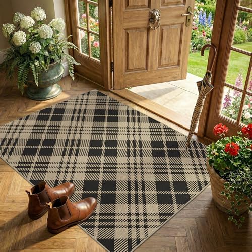 Easy Jute 3x4 Entryway Rug, Washable Non Slip Farmhouse Diagonal Plaid by JTJ