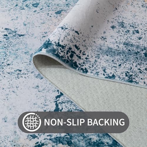 Ompaa Living Room Rug 5x8 Aqua Blue Area Rug Machine Washable Boho Rug Non Slip Abstract Vintage Indoor Large Rugs for Bedroom, Classroom, College Dorm, Farmhouse, Dining Room, Kids Playroom - Image 6
