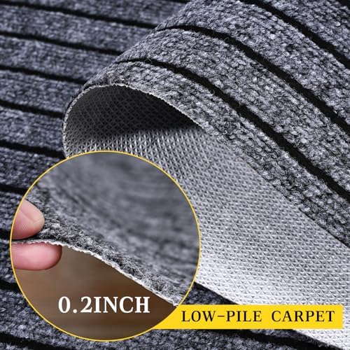 2x6 ft Outdoor Runner Rug, Non-Slip Indoor Outdoor Carpet Runner with TPR Backing, Waterproof Mat for Hallway, Kitchen, Patio, Garage, Deck, Entryway, Grey Wide Stripes - Image 2