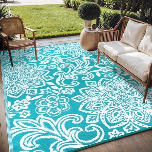 Findosom Waterproof Outdoor Rug 6' x 9' - Reversible Mandala Outdoor Plastic Straw Rug, Durable Foldable Patio Rug for RV, Deck, Balcony, Backyard, Picnic, Porch, Camping, Beach, Blue - Image 6