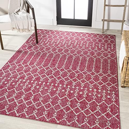 JONATHAN Y Moroccan Geometric Indoor Outdoor Area Rug 5X8 Fuchsia/Light Gray, Ourika Textured Weave for Backyard, Patio, Porch, Easy-Cleaning, High Traffic, Pet-Friendly, Non-Shedding (SMB108Q-5) - Image 4