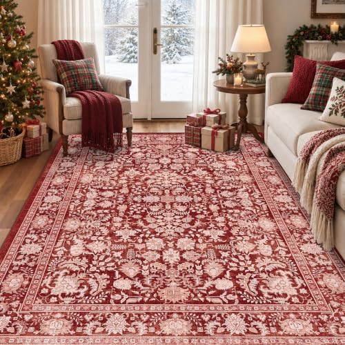 Washable 5x7 Christmas Office Area Rug Non-Slip Xmas Red Throw Carpet - Image 3