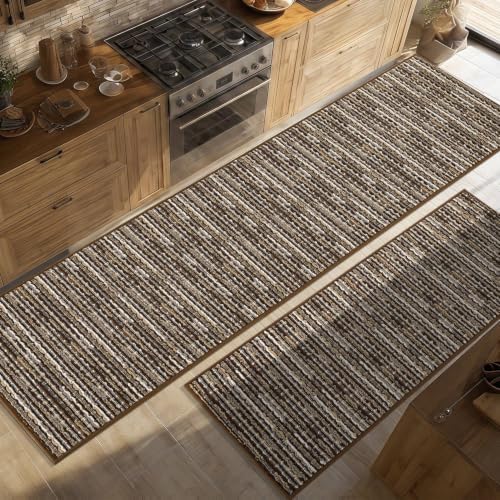 BSICPRO Kitchen Rugs Sets of 2, Non Slip Kitchen Mats for Floor, Brown by BSICPRO