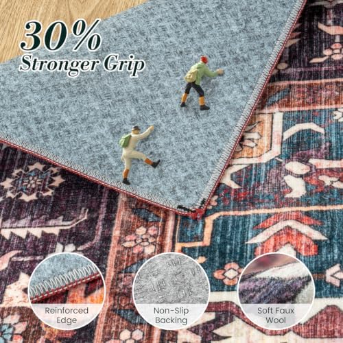 8x10 Washable Area Rugs for Living Room Bedroom, Non-Slip Burgundy - Image 6
