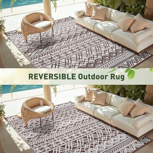 MontVoo-Outdoor Rug Carpet Waterproof 6x9 ft Reversible Patio Rug RV Camping Rug-Plastic Straw Rug Outside Indoor Outdoor Area Rug for Patio Deck Balcony Picnic Beach Outdoor Decor Boho Beige Brown - Image 6