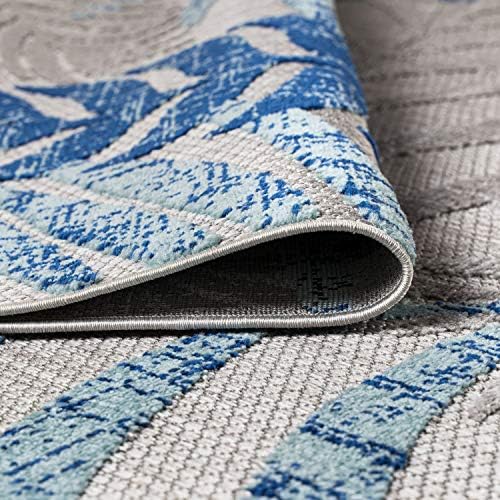 JONATHAN Y Tropics Palm Leaves Indoor Outdoor Round Area Rug 6 Ft Gray/Blue - Image 5