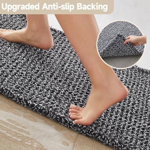 TYUU Waffle Bath Mat, Small Boho Bathroom Rugs Non Slip 24x16 Black & White - Image 4