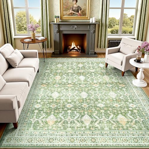 8x10 Area Rugs for Living Room, Washable Large Carpet, Light Green by Lofus