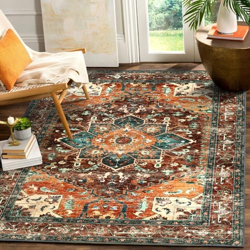 Yamaziot Area Rug 5x7, Non-Slip Washable Boho Vintage Living Room Rug by Yamaziot