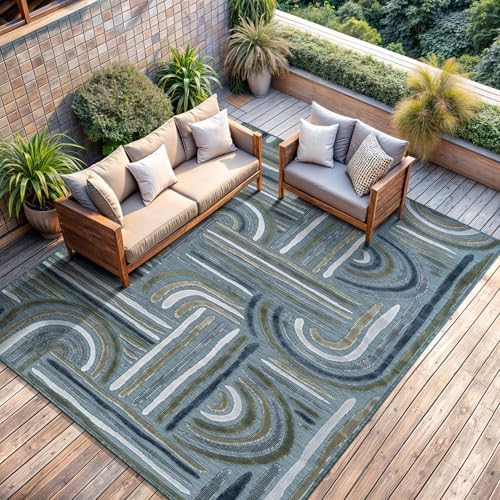 CAMILSON Indoor Outdoor Rug, Aqua 8x10 Geometric Arch Striped Area Rugs for Patio and Home Areas, Easy-Cleaning Non-Shedding Living Room, Garden and Deck Washable Outside Carpet (8 x 10) - Image 4