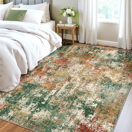 RELEANY Washable 5'x8' Abstract Area Rug for Living Room Green Multi - Image 3