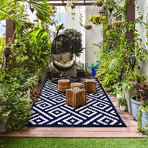 GENIMO Outdoor Rug, Waterproof Plastic Rugs for Patio, 5'x8' Blue White - Image 3
