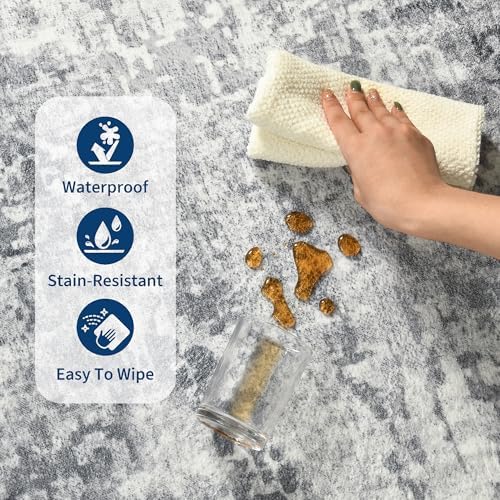 Living Room Rug 7x10 Gray Area Rugs Machine Washable Abstract Boho Large Rug Non-Slip Non-Shedding Faux Wool Indoor Vintage Carpet for Bedroom, Classroom, Dining Room, Kids Playroom - Image 7