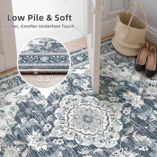 3x5 Boho Washable Area Rugs, Non Slip Indoor Foldable Carpets, Dark Blue - Image 5