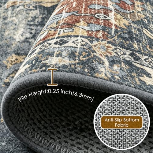 RUGSURE Washable Area Rugs - Perfect for Living Room, Bedroom, Kids Room, Nursery - Stain & Water Resistant Non-Slip, Pet & Child Friendly, Vintage Tribal Area Rugs (Rust, 4' x 6') - Image 6