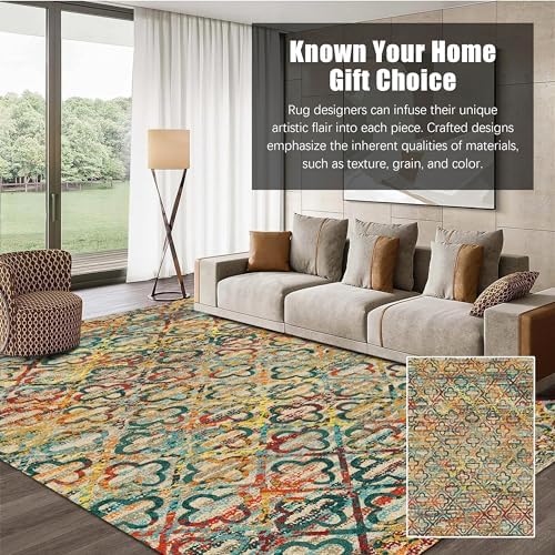 RUGSURE Washable Area Rugs, 4' x 6' - 1/6 Thick - Stain & Water Resistant Non-Slip - Perfect Resistant Rug for Living Room, Bedroom, Nursery, Pet & Child Friendly, Vibrant Colors Rugs, Multicolor - Image 3