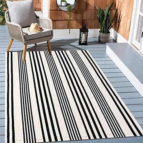 BUAGETUP Black and White Outdoor Patio Rug 4' x 6',Cotton Front Porch Rug - Image 4
