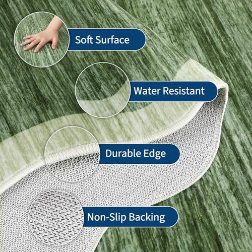 GarveeHome Scalloped Area Rug 4x6 - Washable Non-Slip Entryway Rug, Green - Image 4