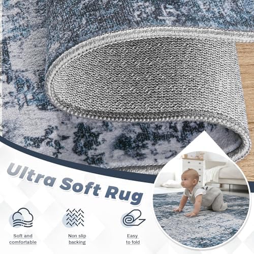 pmtsns Area Rugs 8x10 for Living Room: Washable Rug Modern Abstract Neutral Soft Non-Slip Low-Pile Indoor Large Carpet for Bedroom Dining Room Playroom Home Office (Blue Grey, 8'x10') - Image 4