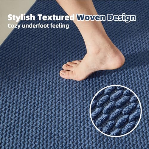 TYUU Bathroom Rugs Non Slip Washable, Super Absorbent Thin Bath Mat Quick Dry Low Pile Bathroom Rug, Navy Blue 20"x48" - Image 2